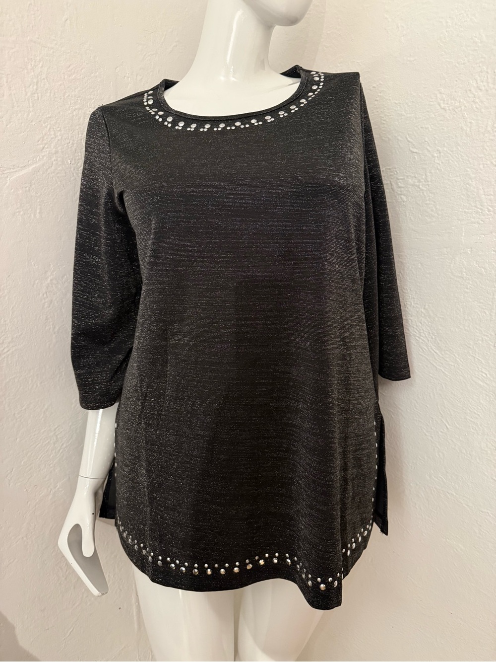 Black Embellished Crewneck Women's Top
